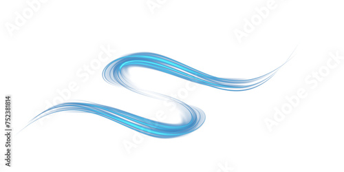 Blue glowing shiny lines effect. Luminous blue lines of speed. Light glowing effect. Light trail wave, fire path trace line and incandescence curve twirl. PNG.