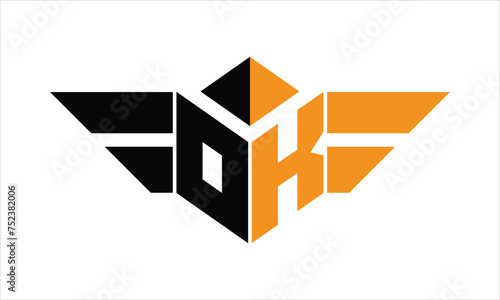 OK initial letter falcon icon gaming logo design vector template. batman logo, sports logo, monogram, polygon, war game, symbol, playing logo, abstract, fighting, typography, icon, minimal, wings logo