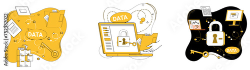 Data security vector illustration. Data security acts as insurance policy for privacy sensitive data In digital landscape, data protection is guardian business trust The fortress data security