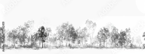 silhouette of a deciduous forest  village  sketch  without background  simple lines  minimalism