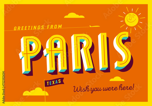 Greetings from Paris, Texas, USA - Wish you were here! - Touristic Postcard.