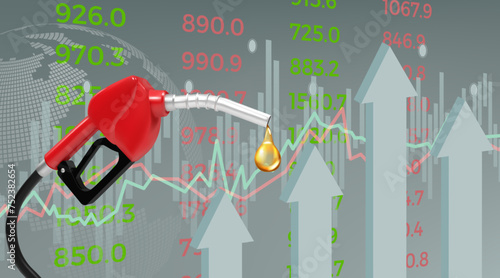 Fuel pump. Petrol price growth. Gas costs infographic. Diesel nozzle. Gasoline station. Finance management. Industry oil drop. Financial diagram. Automobile refueling. Vector concept