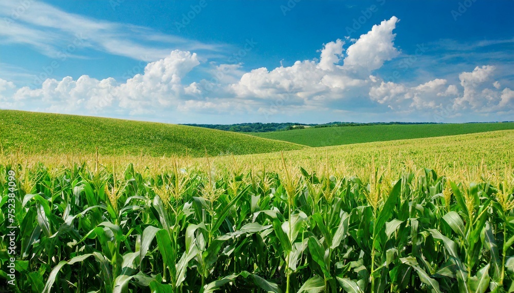 Endless corn field and a beautiful blue sky with clouds Endless corn field and a beautiful blue sky with clouds