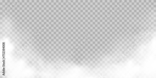 Fog or smoke isolated transparent special effect. White vector cloudiness, mist or smog background. Vector illustration