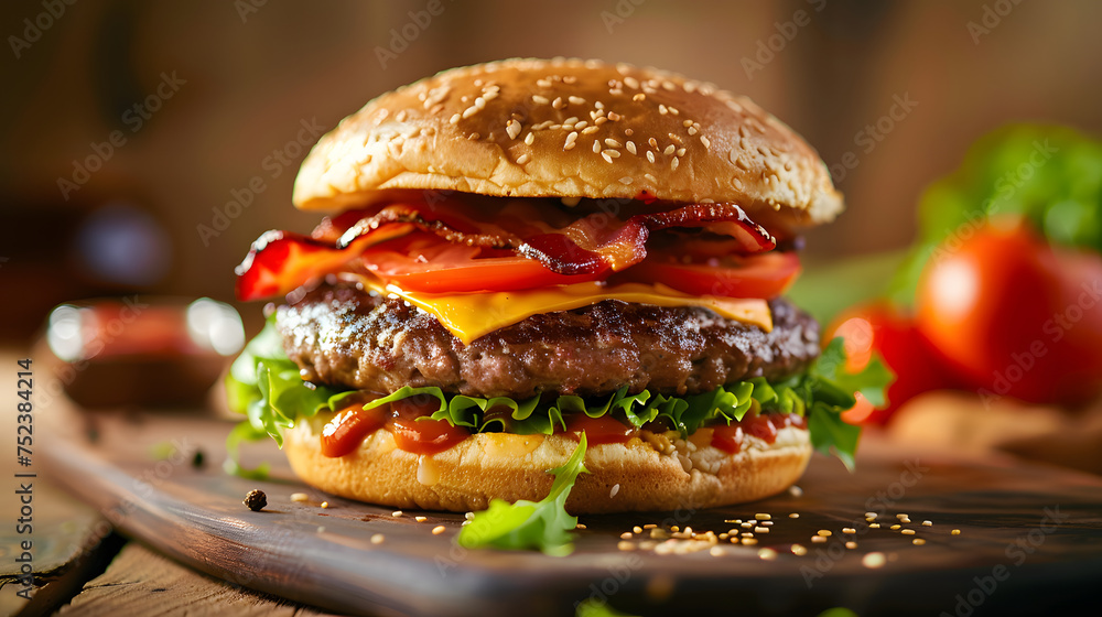 Unmodified classic bacon cheeseburger image Unmodified classic bacon cheeseburger image