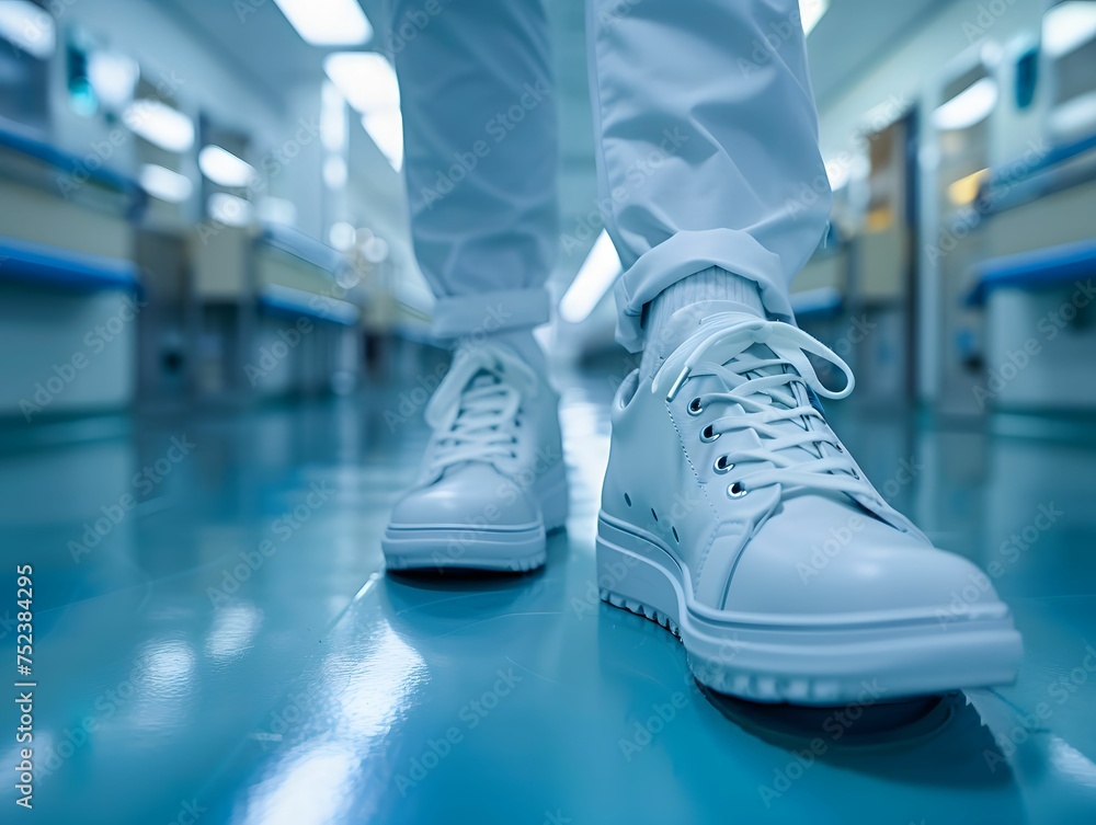 Healthcare Worker Walking in Hospital Corridor