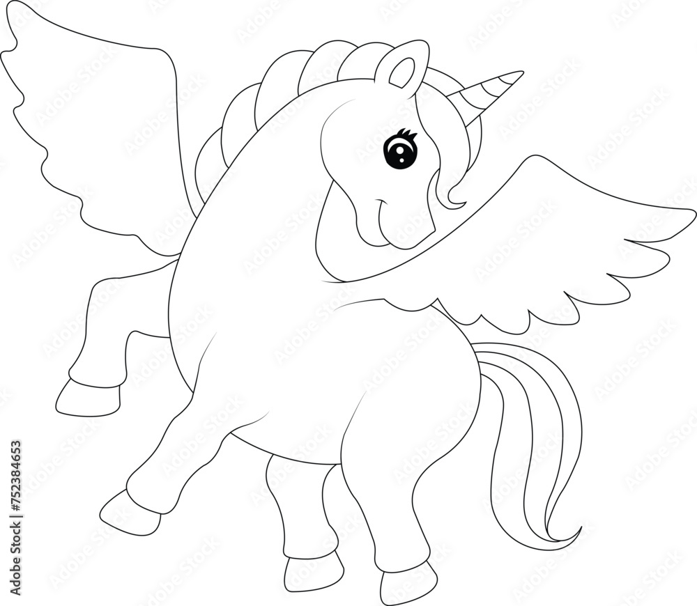 Fototapeta premium Unicorn coloring book page for kids