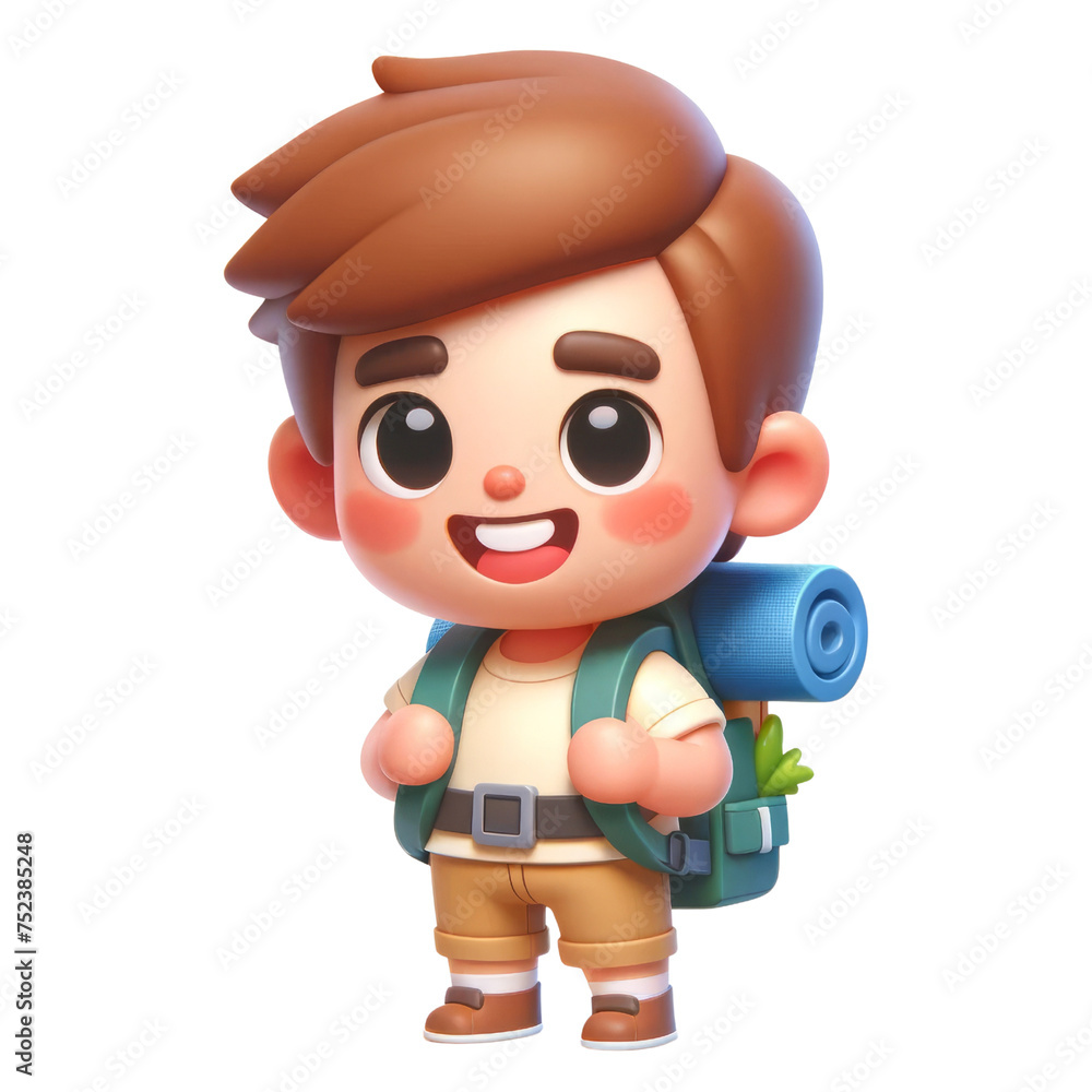 3d cute backpacker boy ready for adventure, 3d clipart, 3d character. 