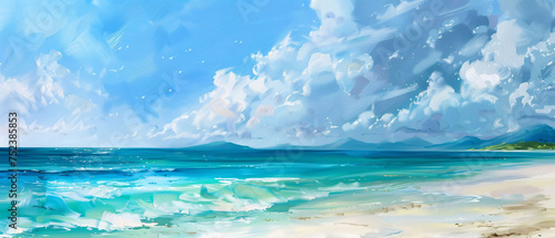 A tropical beach panorama with a wide horizon