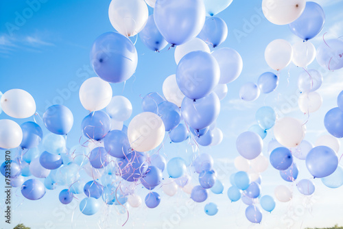 stock photo,Balloon release with periwinkle balloons for a magical moment. wedding, simple composition сreated with Generative Ai