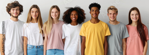 a website banner for a custom t-shirt company, white background, models with different t-shirt designs,generative ai