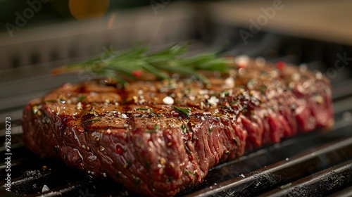 Grilled beef steak with rosemary pepper and salt - barbecue photo