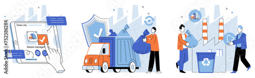 Waste management. Vector illustration. Ecologically responsible behavior encompasses mindful waste management and recycling Clean living encompasses sustainable waste management practices Pollution