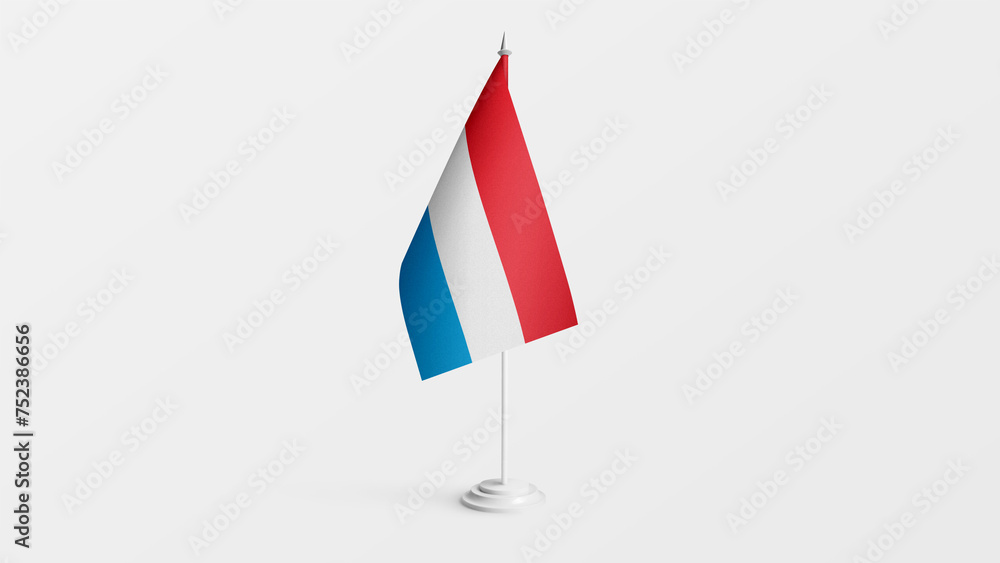 Luxembourg national flag on stick isolated on white background. Realistic flag illustration Luxembourg national flag on stick isolated on white background. Realistic flag illustration