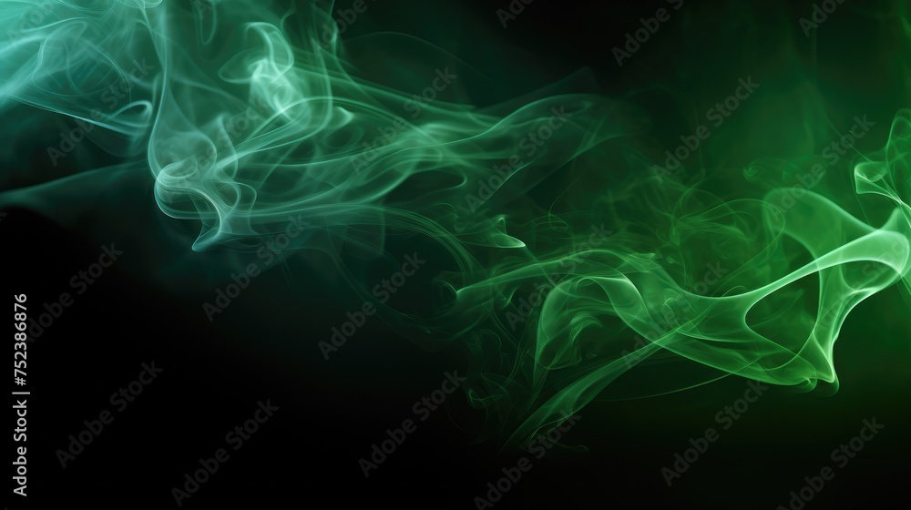 Abstract smoke of green color on a dark background. An atmosphere of mystery and magic. The texture of steam and smoke. Abstract smoke of green color on a dark background. An atmosphere of mystery and magic. The texture of steam and smoke.