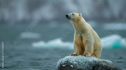 white polar bear in the artic. image with copy space. environmental concept photo