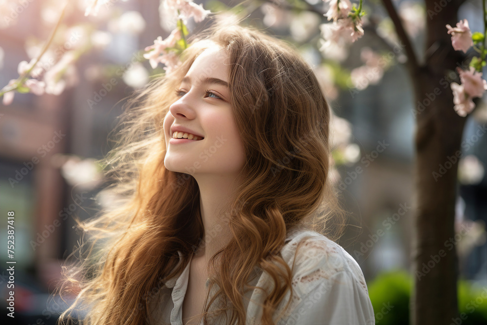 Creative Generative AI technology picture of happy people surrounded by spring blossom enjoying great day Creative Generative AI technology picture of happy people surrounded by spring blossom enjoying great day