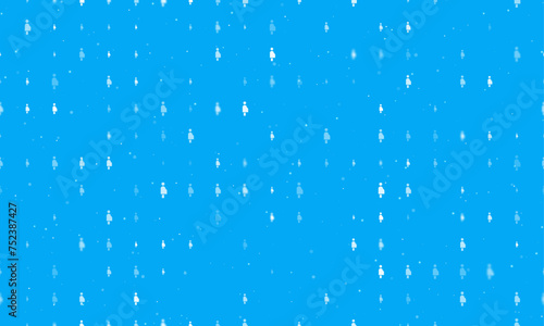 Seamless background pattern of evenly spaced white pregnant woman symbols of different sizes and opacity. Vector illustration on light blue background with stars