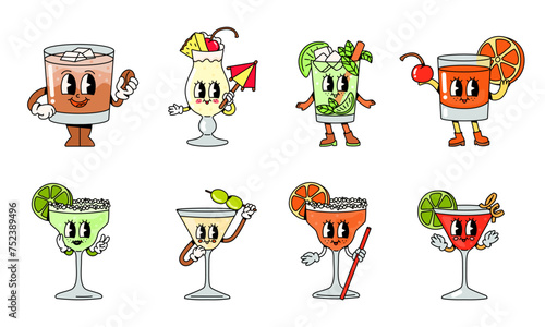 Cartoon Groovy Cocktail Characters Collection.