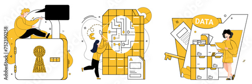 Data security vector illustration. In digital era, data security is guardian angel business operations Confidence in business dealings grows in shadow robust data protection The concept data security