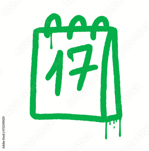 St. Patrick's day graffiti clip art. Urban street style. Green calendar sign. 17 march. Splash effects and drops. Grunge and spray texture.