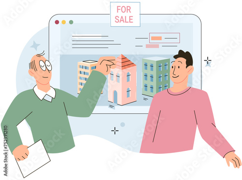 Real estate search. Vector illustration The mortgage losupported individuals in achieving their homeownership goals Buying residential property involved conducting inspections and due diligence