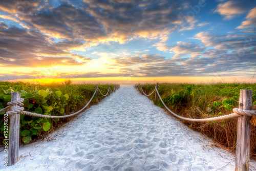 High Dynamic Range of trail to beach at sunrise, Sanibel Island, Florida
