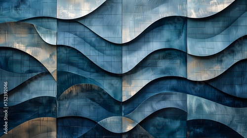 Abstract Metallic Waves in Shades of Blue