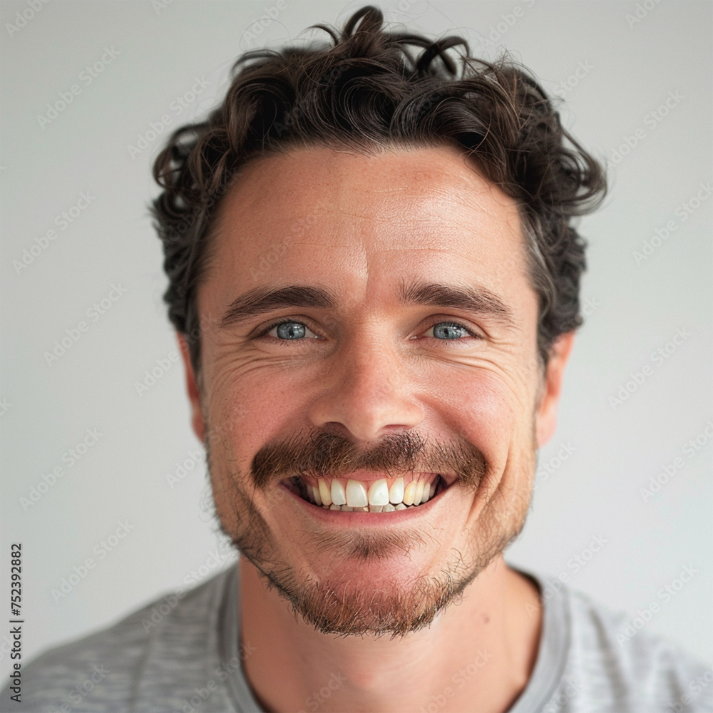 Obraz premium Portrait of a smiling man showing teeth with a white background headshot