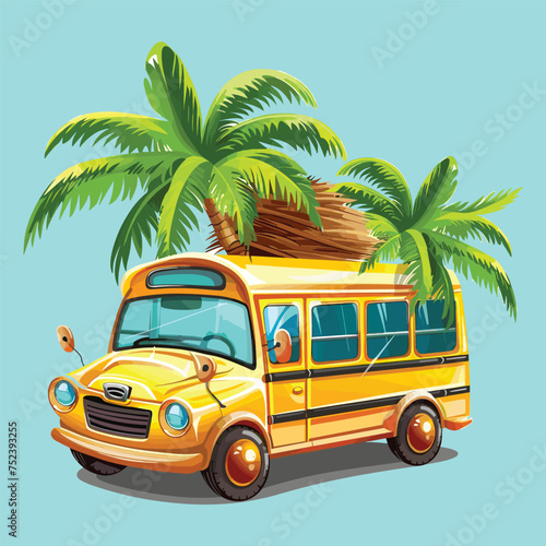 Vector a bus with coconut tree on white background vector illustration isolated on background