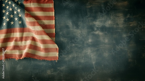 Vintage American flag on a dark background like chalkboard with copyspace