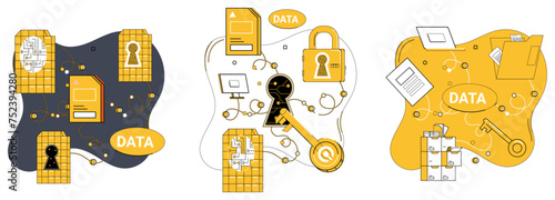 Data security vector illustration. Trust in business transactions is fruit robust data protection Data security acts as shield, repelling cyber threats in digital realm The insurance data protection