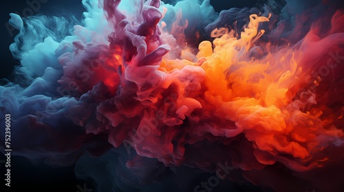Crimson red and cosmic teal liquids clash, producing a mesmerizing burst of energy that paints the air with vibrant abstract patterns. HD camera captures the intense collision with precision
