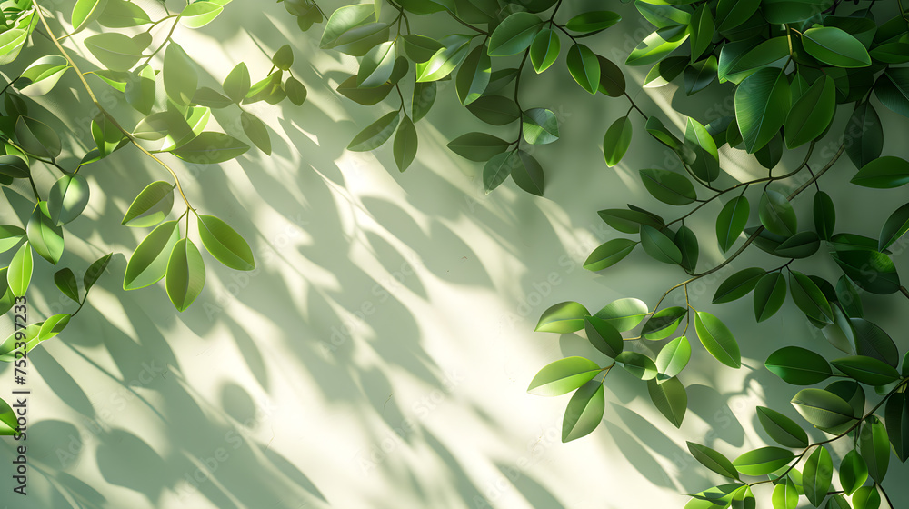 Bushes with green leaves on the surface of a white cement wall with free space. Bushes with green leaves on the surface of a white cement wall with free space.