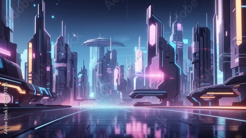 2D abstract futuristic city background environment for mobile adventure or battle game