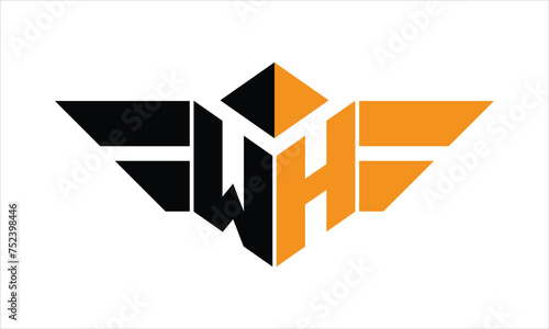 WH initial letter falcon icon gaming logo design vector template. batman logo, sports logo, monogram, polygon, war game, symbol, playing logo, abstract, fighting, typography, icon, minimal, wings logo