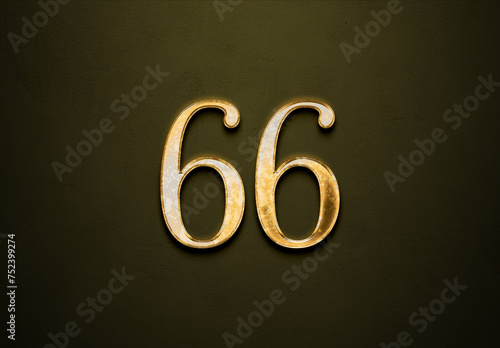 Old gold effect of 66 number with 3D glossy style Mockup.	 photo