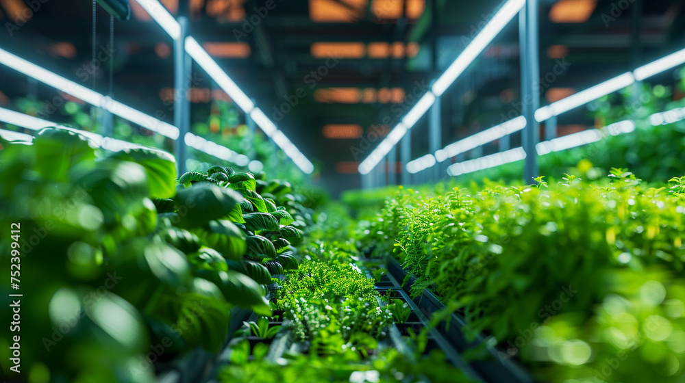Integration of vertical farming and renewable energy sources in a green manufacturing facility illustrating the fusion of Industry 40 with environmental sustainability