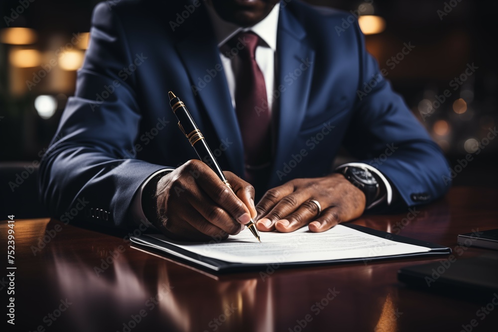 Businessman sign contract in office room Businessman sign contract in office room