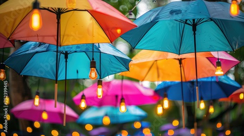 Bright and colorful street decor creating a festival atmosphere