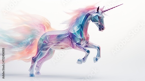 The magical unicorn reared up. The animal horse stands on its hind legs.