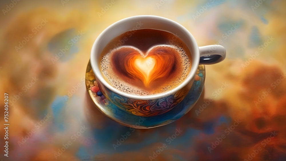 Obraz Coffee Cup Surreal Art: Dreamy Heart Manipulation :painting