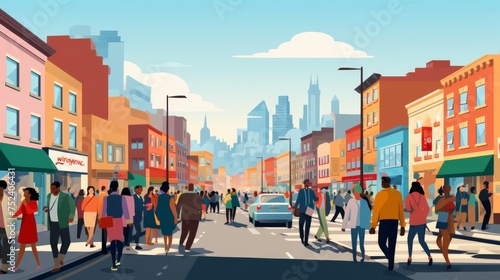 People walking on the street in the city. Vector illustration in flat style