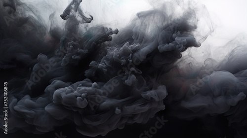 Realistic set of black smoke trails isolated on transparent background. Vector illustration of abstract ash clouds with particles flying in air. Plane, rocket, missile launch effect. Explosion smog