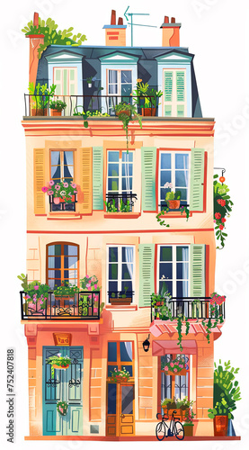 living in France, old town city illustration in cartoon style