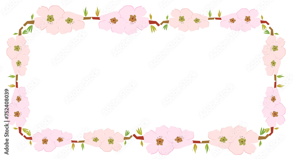 Cornice con delicati fiori di pesco e ciliegio Cornice con delicati fiori di pesco e ciliegio