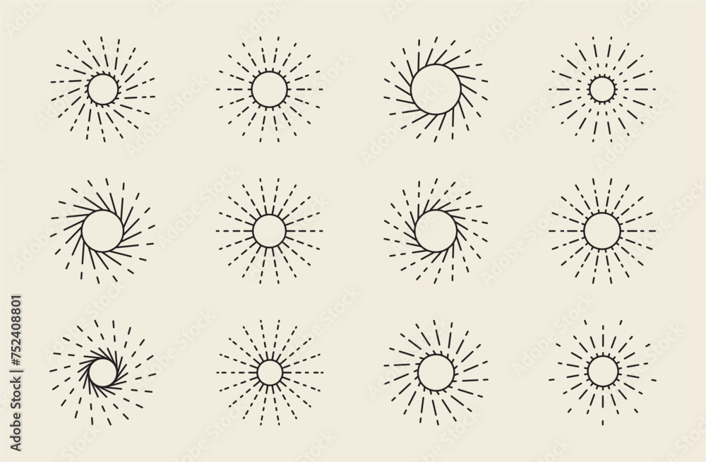 Set of light rays, Sunburst rays thin line art, Thin Line Art Vector Illustration Set of light rays, Sunburst rays thin line art, Thin Line Art Vector Illustration