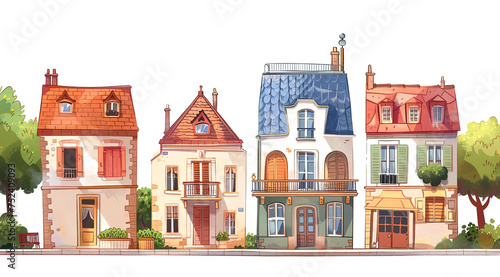 living in France, old town city illustration in cartoon style