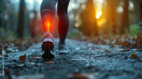 During a run along the embankment, the young woman suddenly felt a sharp pain in her knee joint as if the meniscus had dislocated or ruptured photo