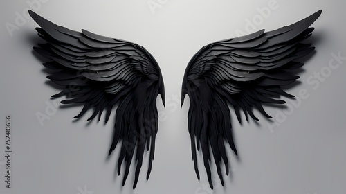 Angel wings, Natural black wing plumage isolated on white background with clipping part